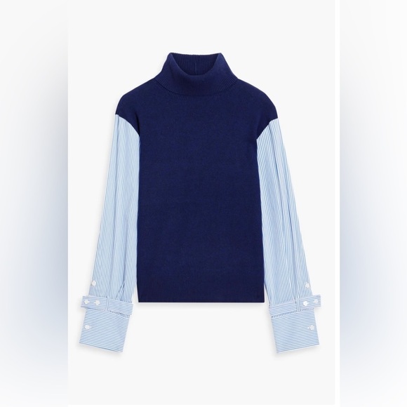 NWOT Derek Lam Corrine Striped Poplin Paneled Wool-Blend Turtleneck SP - Picture 4 of 9